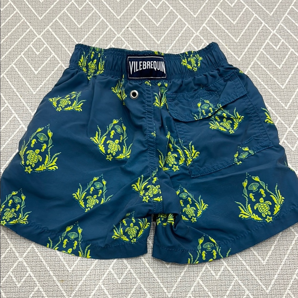 Vilebrequin Blue and Green Frog Pattern Swim Shorts